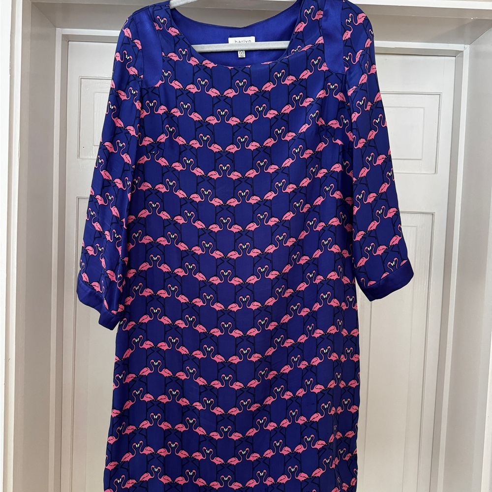 Royal Blue Mini Dress with Pink Flamingo Print